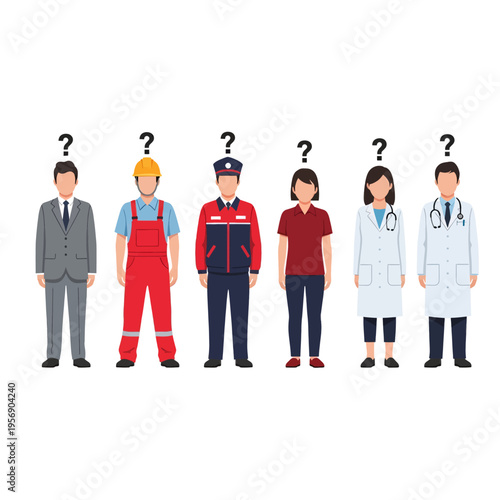 Diverse Professions Illustration Mystery People Careers Jobs Occupations Guess Who What Do They Do Educational Vector Graphic