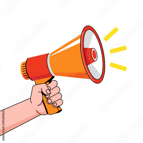 Hand Holding Megaphone Illustration - Loudspeaker Announcement Graphic Design Vector Cartoon Style Image for Promotion and Communication