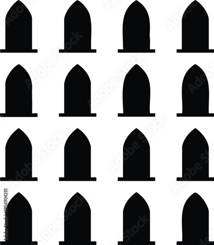 Black silhouettes of gravestones in grid pattern