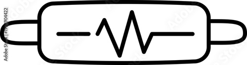 Minimalist black outline drawing of an electronic circuit resistor or fuse symbol, characterized by a central zigzag element and rounded end terminals.