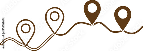 Brown location pins connected by line