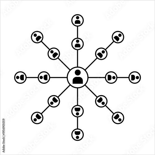 Network Connection, Hub, Social Network Isolated Flat Line Icon Design