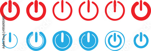 Red and blue power button in circles