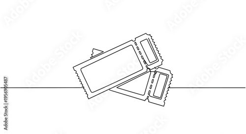 Two overlapping movie tickets line art on white background