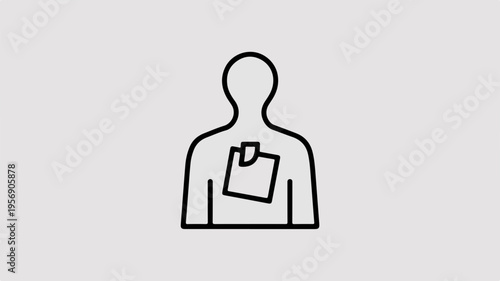 Simple line icon of a person holding a document minimalistic design black outline on gray background conceptual symbol for business or communication
