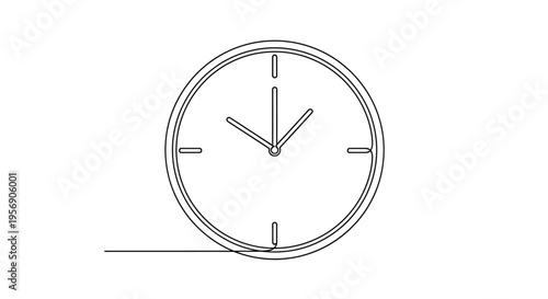 Round clock face with hands, minimalist line art illustration