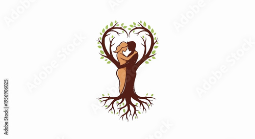 Vector illustration of tree with heart shaped branches and roots