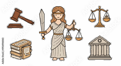 Set of 6 justice and law icons vector