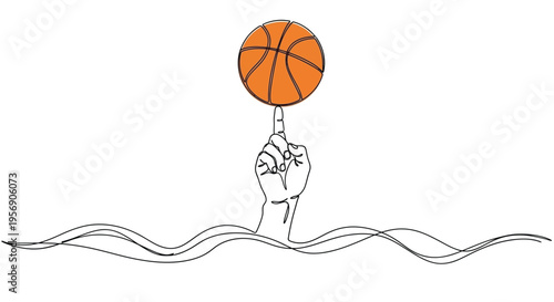 Hand balancing a basketball on a finger, line art