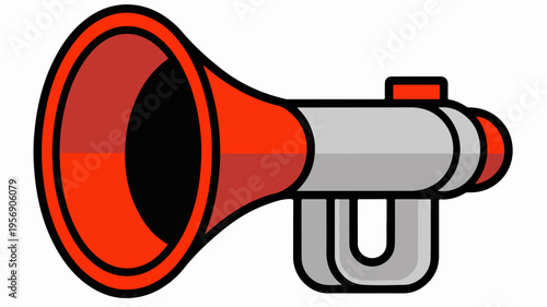 Megaphone loudspeaker with red and gray colors for announcements and communication