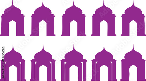 Ten purple archways in two rows