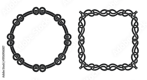 Intricate rope designs forming a circular and square frame illustration