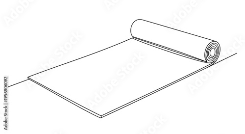 Rolled out yoga mat on the floor, minimalist line art