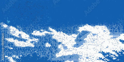 Abstract digital art featuring white noise and a blue background