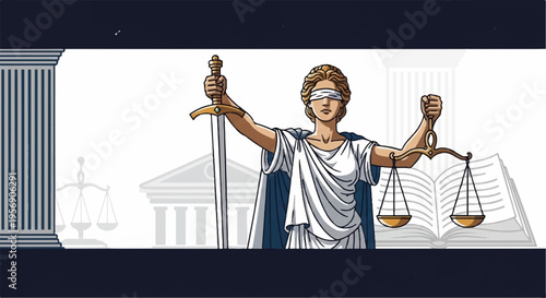 Vector illustration of Lady Justice with sword and scales