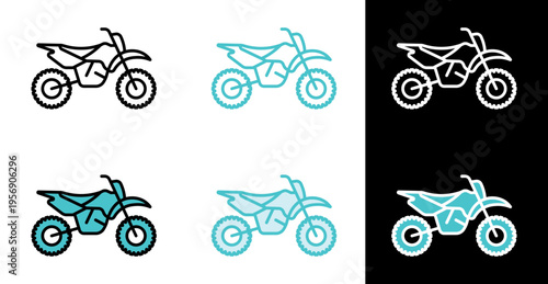 Dirt bike motocross motorcycle icon for off road racing and sport apps in line and fill style