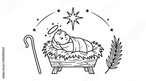 Nativity Scene with Baby Jesus in a Manger