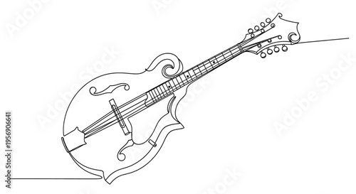 Mandolin musical instrument, one line drawing, string instrument