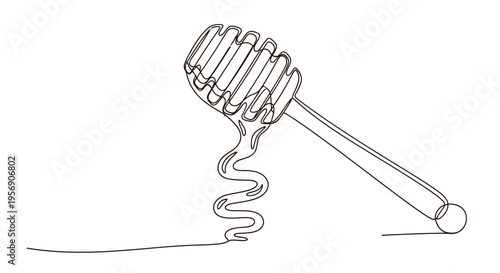 Honey Dipper with Dripping Honey - Single Line Drawing