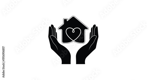 Hands cradling a house with a heart symbolizing home and love
