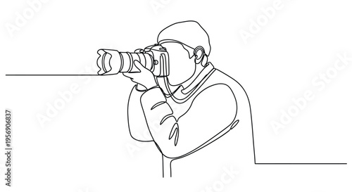 Photographer Taking Picture with DSLR Camera - Line Art