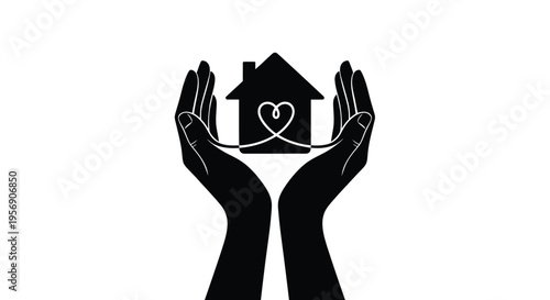 Hands cradling a house with a heart symbolizing care and protection