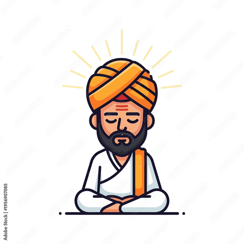 Obraz premium Meditating Indian man in turban, peaceful spiritual guru, yoga, zen, enlightenment, wisdom