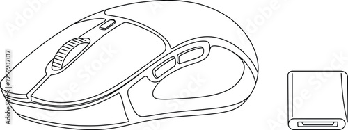 Wireless computer mouse illustration, USB receiver drawing, modern gadget design, digital device silhouette, technology accessory art, ergonomic mouse graphic element
