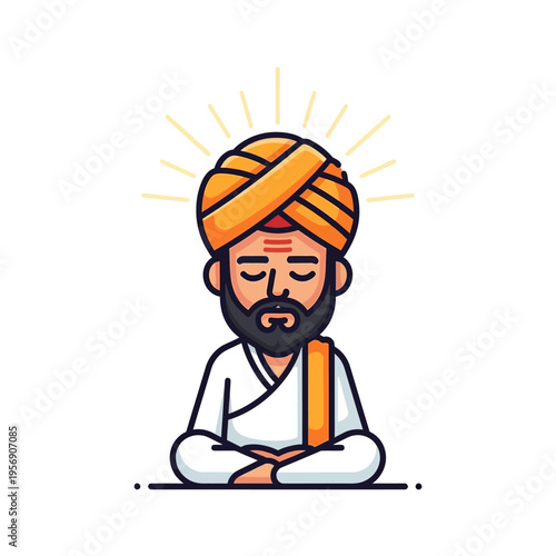 Meditating Indian man in turban, peaceful spiritual guru, yoga, zen, enlightenment, wisdom