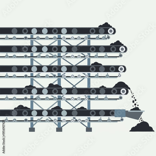 Industrial Conveyor Belt System Moving Bulk Material.