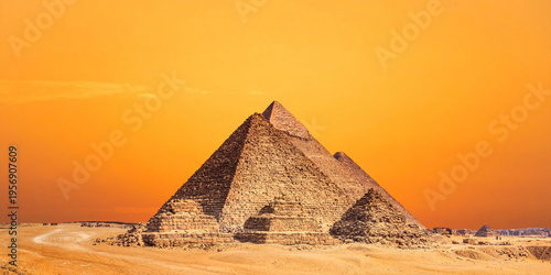 Fotografía the pyramid of the pyramids of giza at sunset, egypt