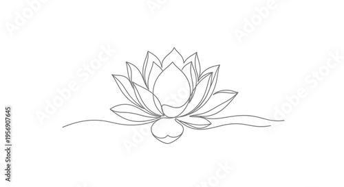 Lotus flower floating on water, minimalist single line drawing