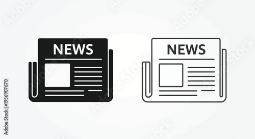 Two newspaper icons a filled black version and a line art outline