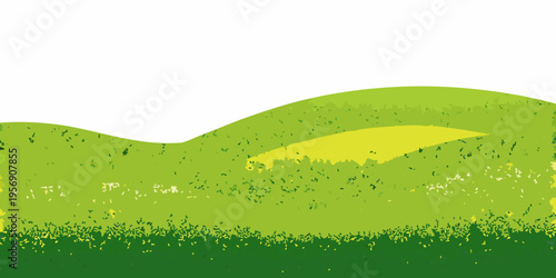 Abstract rolling hills with a bright yellow sun shape in the sky