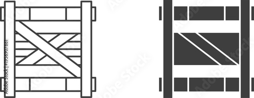 Wooden shipping crate icon set, industrial cargo box vector illustration, outline and solid warehouse storage container isolated packaging symbol