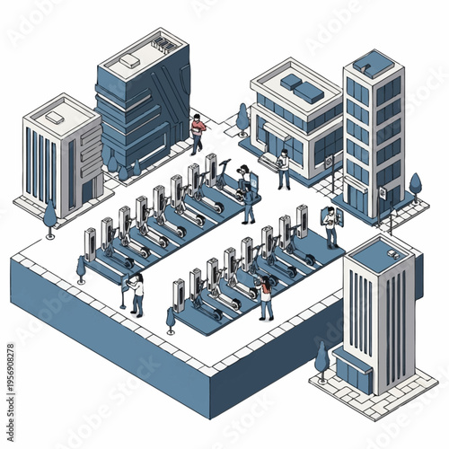 Isometric Gym with Outdoor Exercise Equipment and Buildings.
