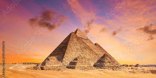 the pyramid of the pyramids of giza at sunset, egypt
