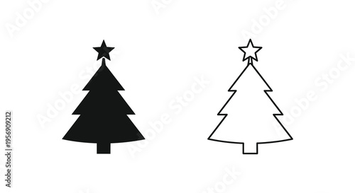 Two christmas trees one solid one outline a minimalist design silhouette