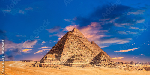 the pyramid of the pyramids of giza at sunset, egypt