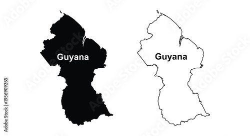 Guyana map comparison filled and outline representations bold silhouette high quality