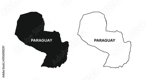 Map of paraguay in black and white contrasting shapes silhouette