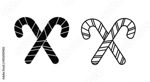 Two candy canes forming an x shape a striking black and white silhouette