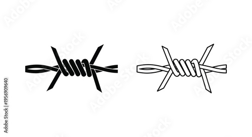 Two depictions of barbed wire one solid and one outlined in silhouette