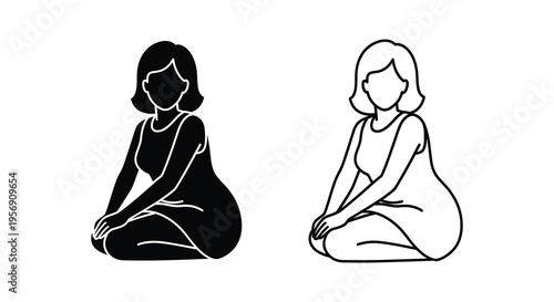 Two depictions of a seated woman one a dark silhouette