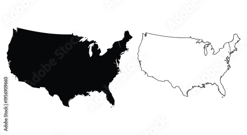 United states map comparison solid black form contrasted with line art silhouette