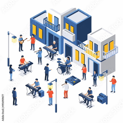 Outdoor Music Performance with Diverse Musicians and Instruments.