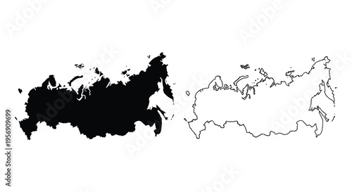 Russia map comparison featuring a dark silhouette against a white outline