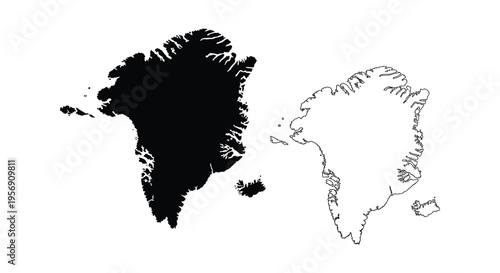 Greenland map comparison black form and white outline a striking silhouette
