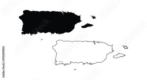 Puerto rico map comparison black fill versus white outline silhouette