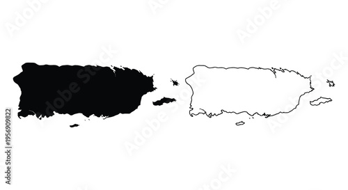 Puerto rico map illustration with positive and negative space a silhouette